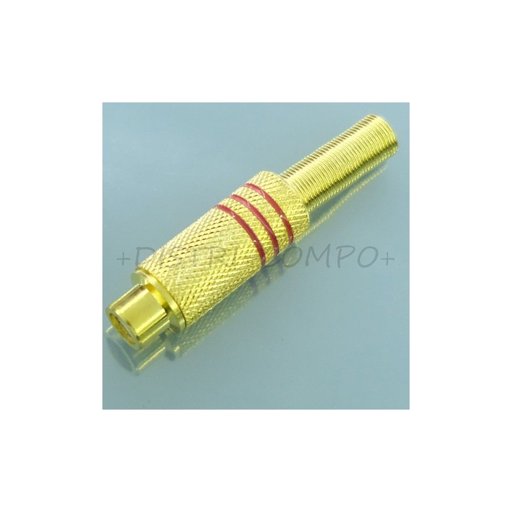 Fiche RCA femelle dorée bague rouge passage cable 6mm