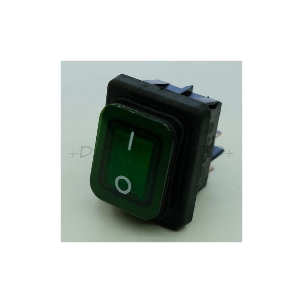 Interrupteur rectangulaire IP65 bipolaire 30.6x22mm ON OFF vert