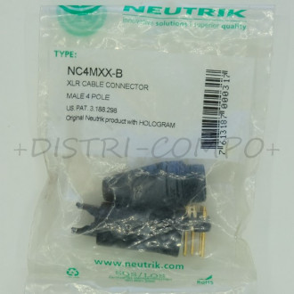 Connecteur XLR 4 broches mâle noir montage sur câble NC4MXX-B Neutrik