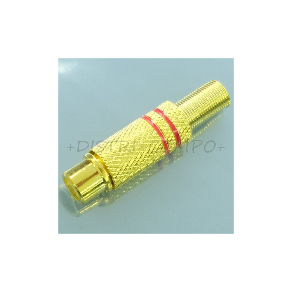 Fiche RCA femelle dorée bague rouge passage cable 5mm