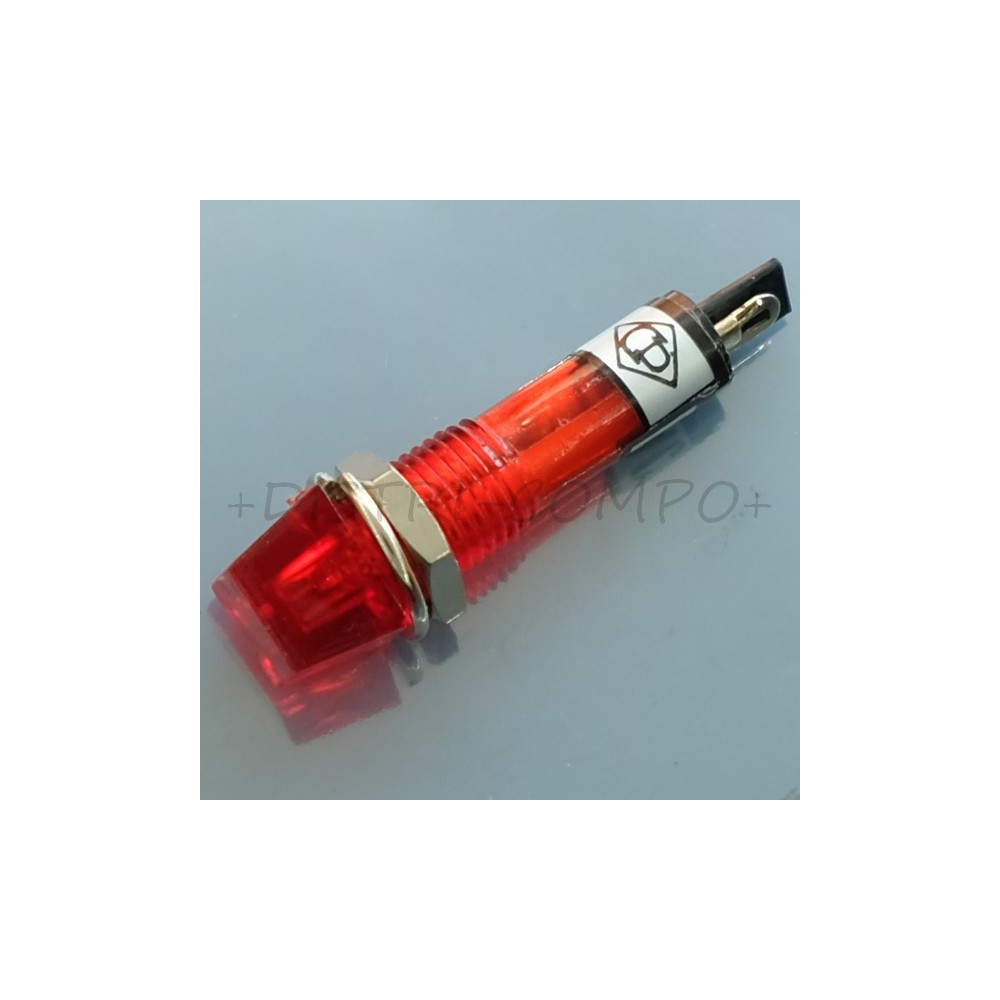 Voyant néon 12VDC rouge perçage 7mm carré 8x8mm